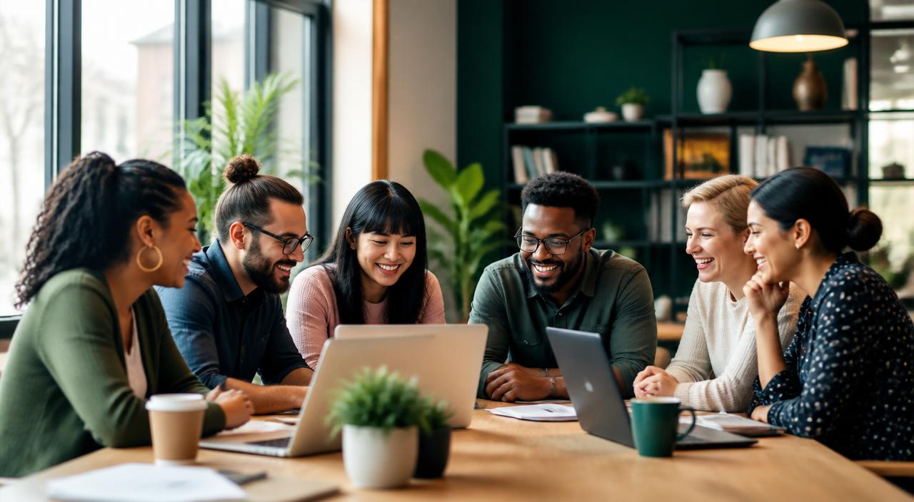 Diverse group of small business owners collaborating and learning together